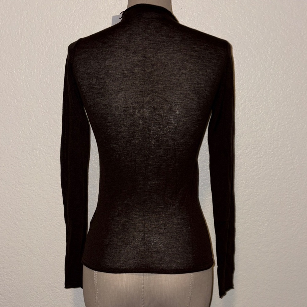 Zara dark brown Long-Sleeve Semi-Sheer Crewneck Top - Picture 3 of 4